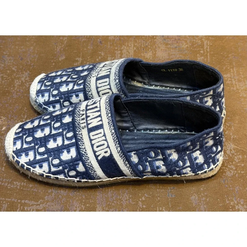 Christian Dior Granville Espadrilles Navy Blue Oblique Monogram Flats CL 1119 38